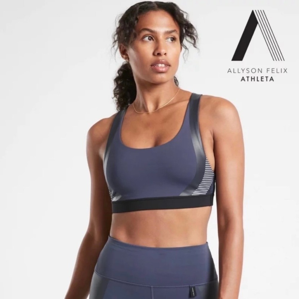 Athleta Allyson‎ Felix Legend Sports Bra Navy Blue Black Racerback S EUC